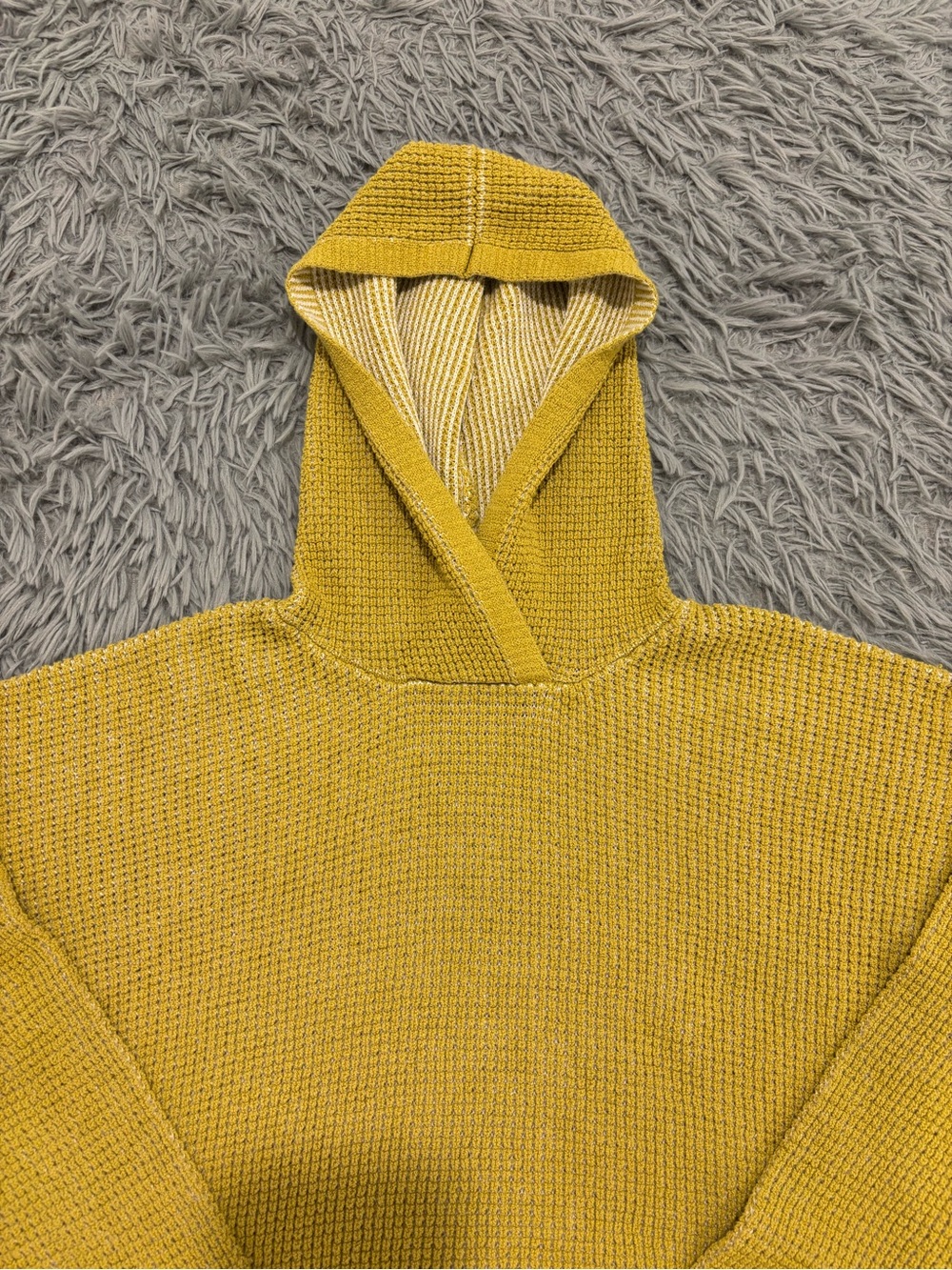 Eileen Fisher Chartreuse Organic Cotton Silk Waffle Knit Hooded Sweater Medium - Picture 3 of 8